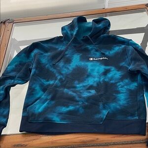 Champion Teal and Black Tie-Dye Hoodie